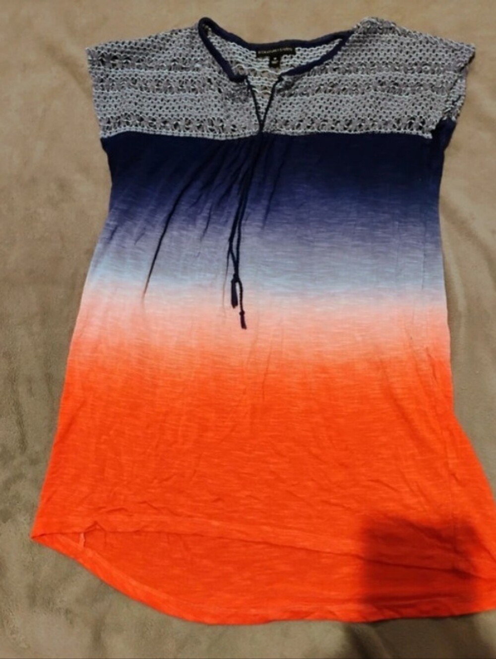 Signature Studio Ombre Crochet Detail Tunic Top Red/White/Blue - M